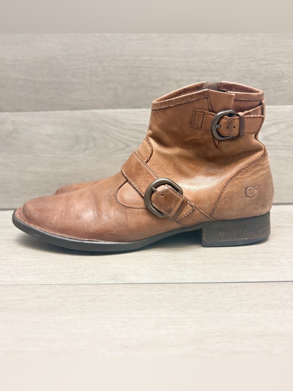 Born Raisa Ankle Boots Tobacco Brown Leather Block Heel Side Zip Boots Size US 9 - Picture 3 of 11